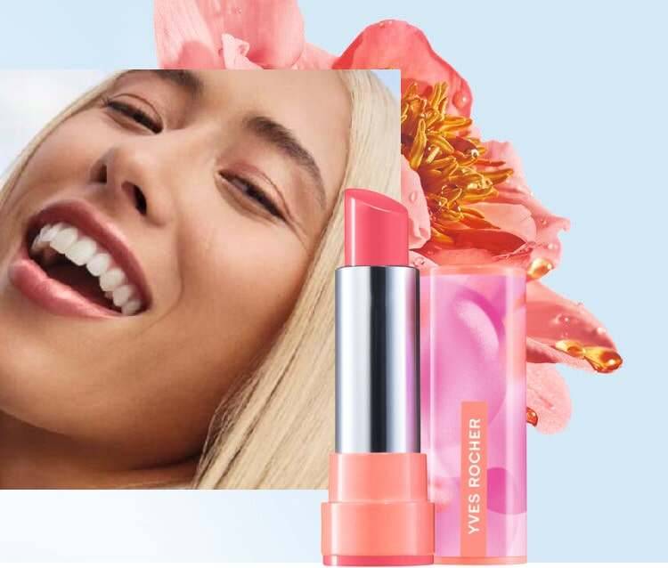 Mujer rubia elixir rojo resplandor hecho flor camelia